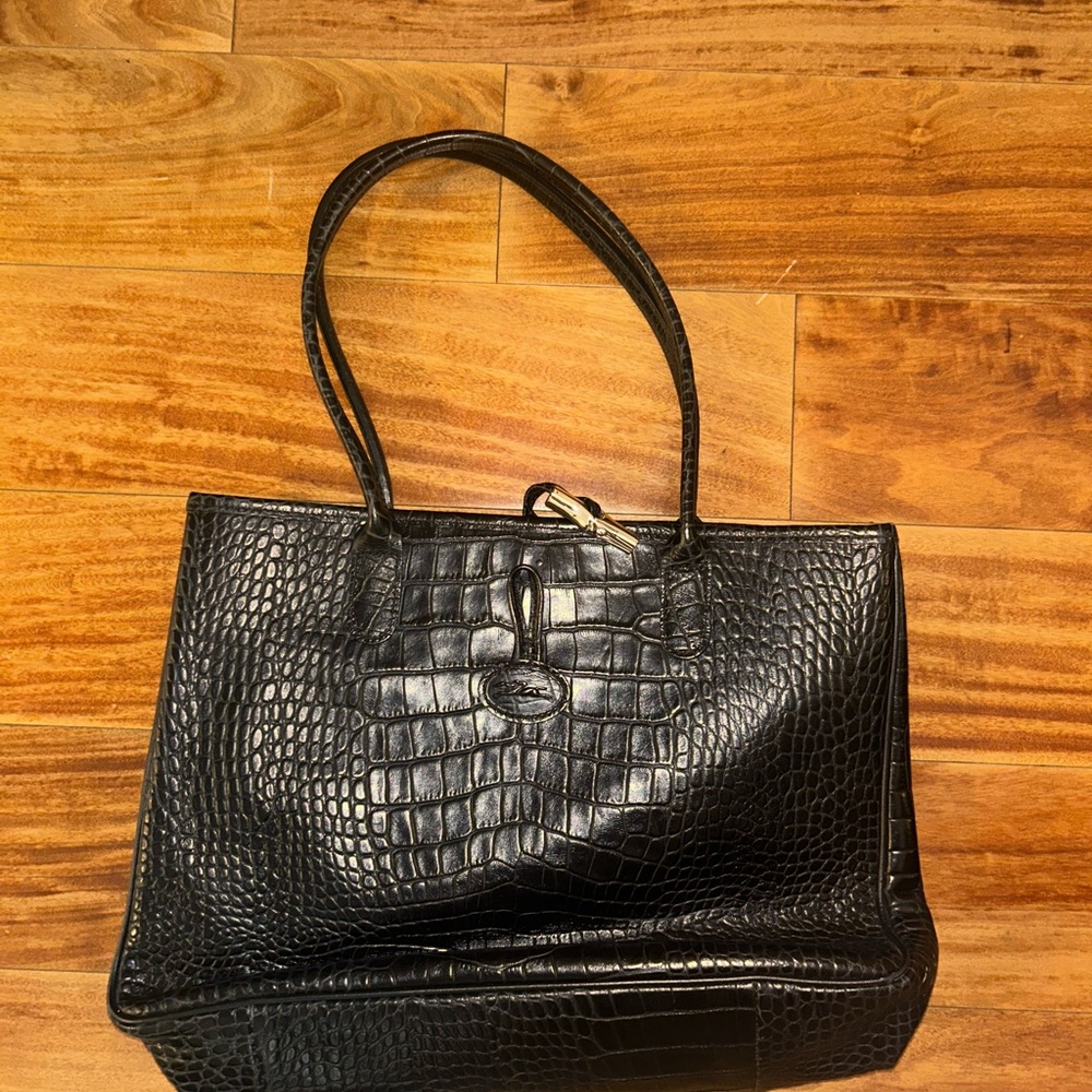 Longchamp Black Crocodile-Embossed Bag